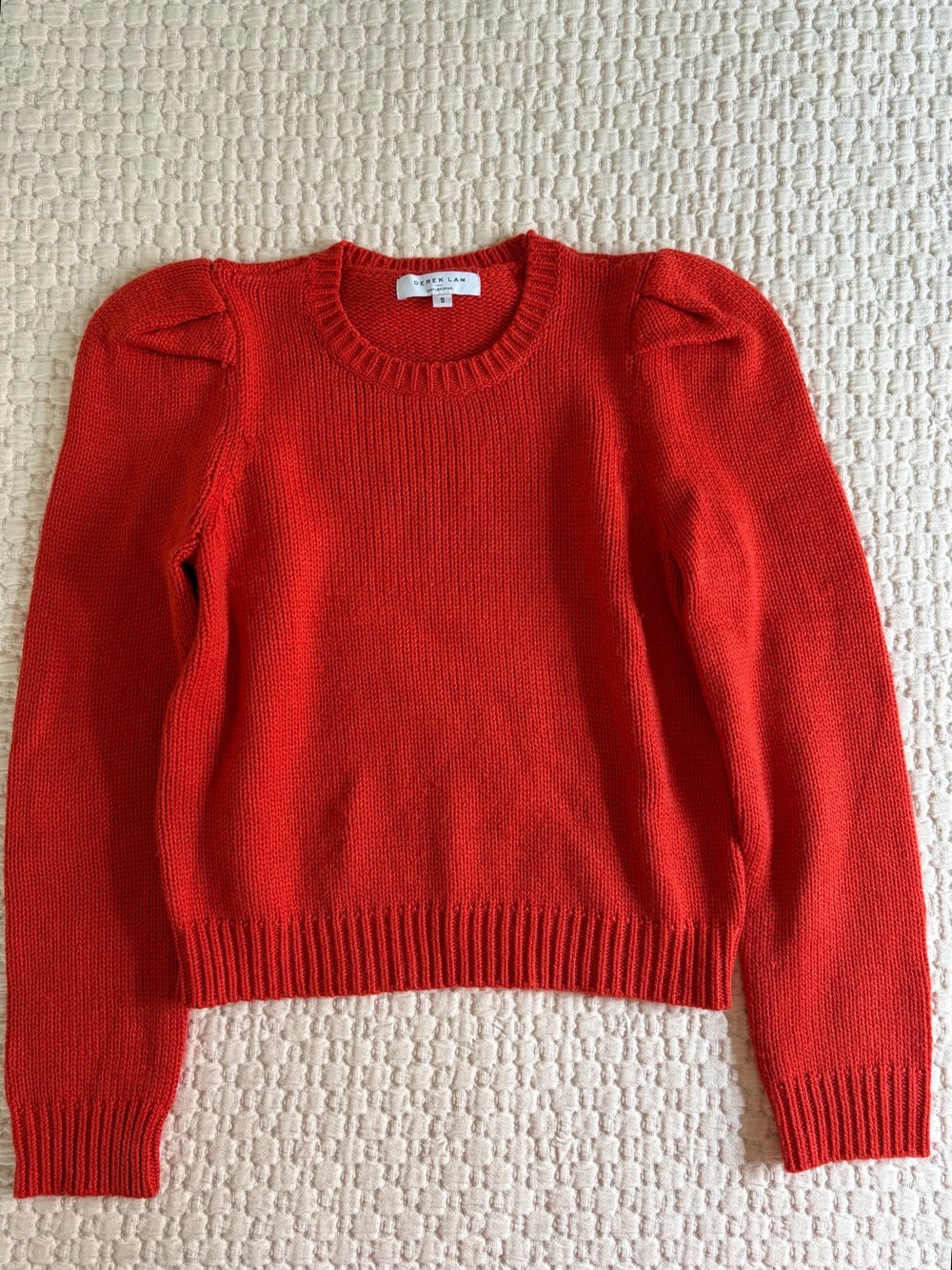 Derek Lam Collective Warm Red Puff-Sleeve Knit Sweater